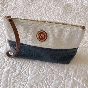 Michael Kors White and Dark Blue Pouch Wristlet